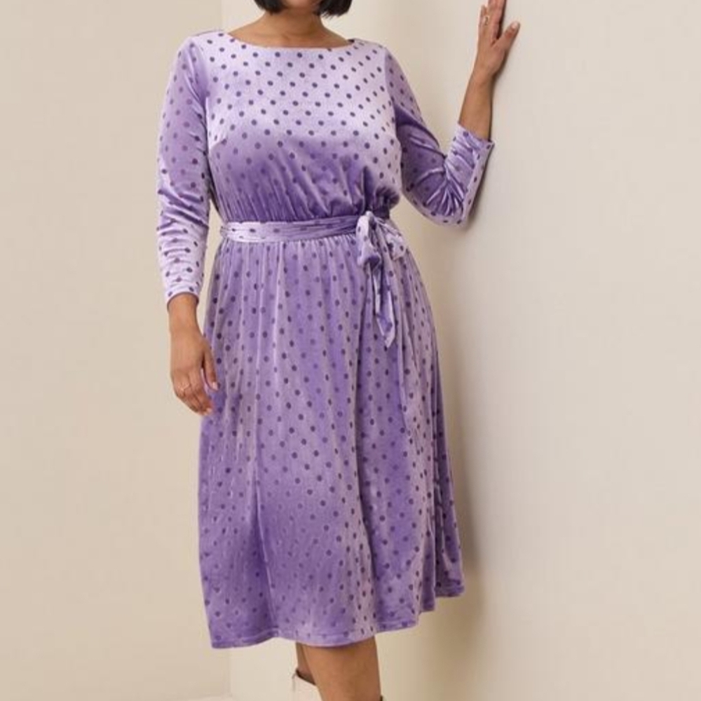 Torrid Purple Burnout Velvet Boatneck Midi Dress